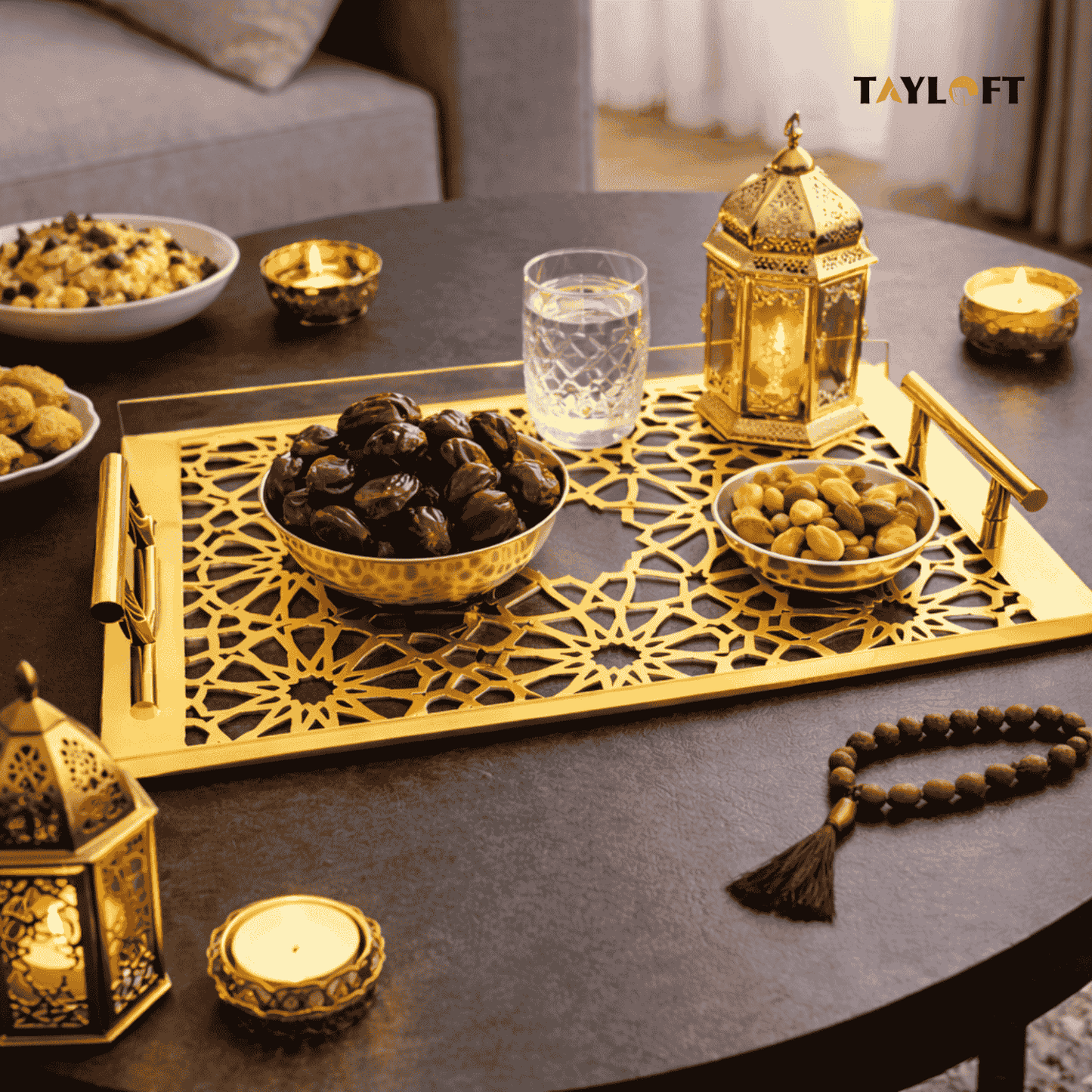 Sultané Royale™ Gold Tray With Metal Handles-SRG01