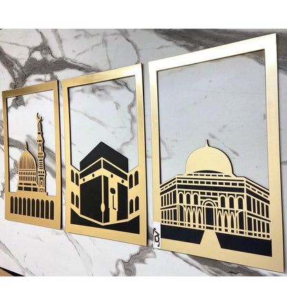 Rectangle Kaaba, Masjid Al-Aqsa, and Masjid-e-Nabawi.