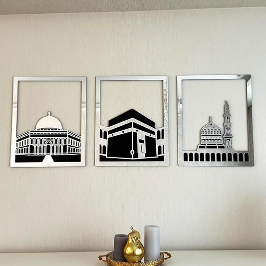 Rectangle Kaaba, Masjid Al-Aqsa, and Masjid-e-Nabawi.